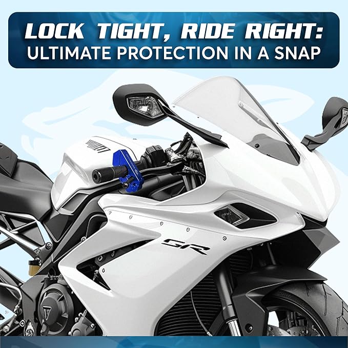 Heavy Duty Motorcycle Grip Lock - Brake/Handlebar/Throttle Lock Secures Bike, Scooter, Moped, ATV in 5 Secs! - Anti Theft with Free Holster (Blue)