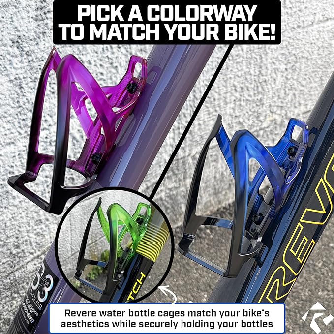 Revere Ultra-Light Bike Water Bottle Holder – Durable Bicycle Bottle Cage for Road, MTB, & Mountain Bikes – 2-Pack with Screws & Installation Tool – Premium Cycling Accessories (Blue/Black)