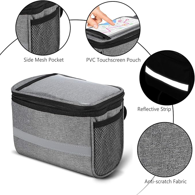 Lixada Bicycle Basket Bike Front Basket Bicycle Insulated Front Bag MTB Bike Handlebar Bag Basket Pannier Cooler Bag with Reflective Strip