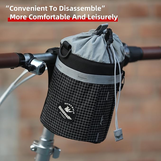 Rhinowalk 2.5L Bike Handlebar Bag for Water Bottle, Compact Cylinder Handlebar Storage with Shoulder Strap, Fits Folding Bikes and City Bicycles like Brompton (Black)