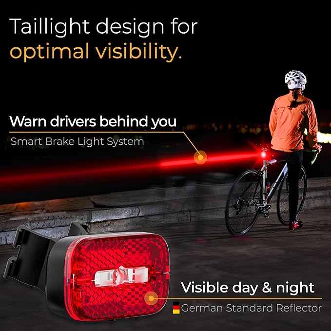 LICHTMEISTER® Bike Tail Light with Reflector and Intelligent Brake Light Function – Rear Bike Light LED – Bicycle Tail Light