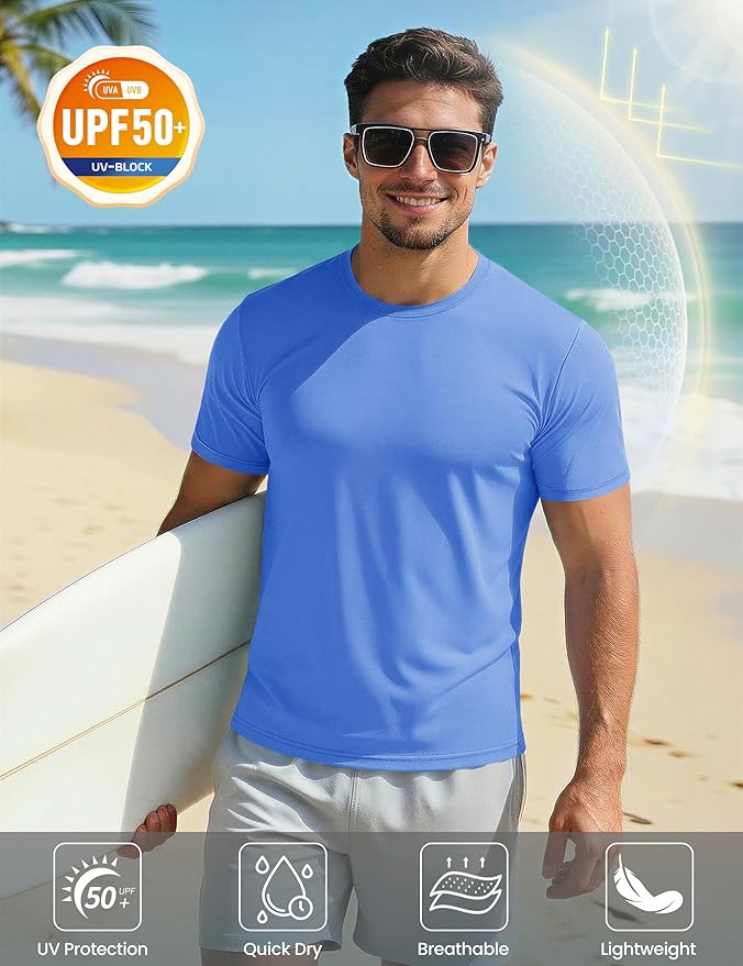 MAGCOMSEN Men's Short Sleeve UPF 50+ T-Shirt Quick Dry Workout Athletic Running Swim Tops Tee Rash Guard Performance Shirts