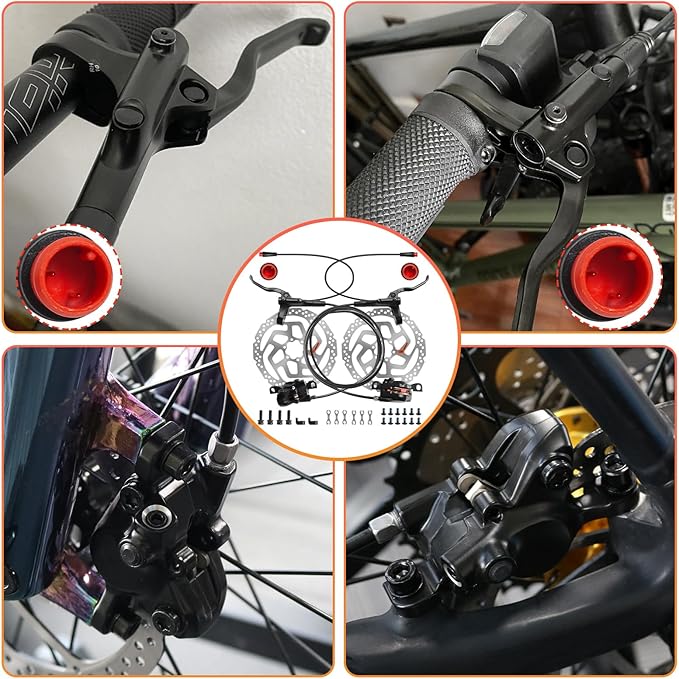 MT200 E-Bike Hydraulic Disc Brakes Set, 2-Pin 2-Piston Ebike Hydraulic Brakes Set with 160mm Rotors, Pre-Bled with Mineral Oil Electric Power-Off Hydraulic Brakes for eBike, MTB, Electric Scooters