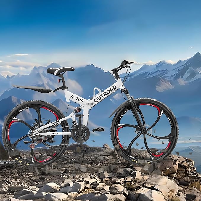 26 Inch Adult Folding Bikes/Mountain Bikes, 21 Speeds Mountain Bicycles with Full Suspension, Dual Disc Brake, High Carbon Steel Frame, Foldable Bike for Men/Women/Teen, Multiple Colors
