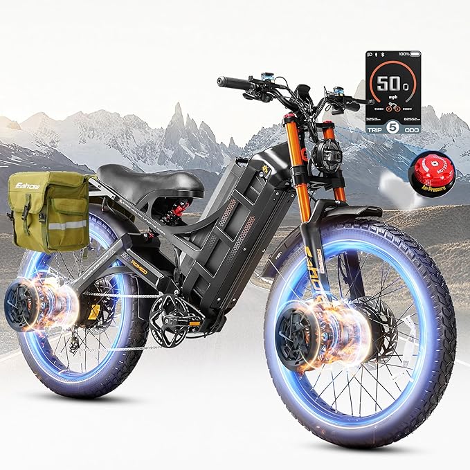 eAhora 2025 Latest Romeo Pro 3/2/Pro 5600W/50Mph 4000W/46Mph Dual Motor Electric Bike for Adults, 60V/80Ah 52V/70Ah 250+Miles Long Range Ebike 26''*4.0 Fat Tire Full Suspension Off-Road Ebike, UL2849