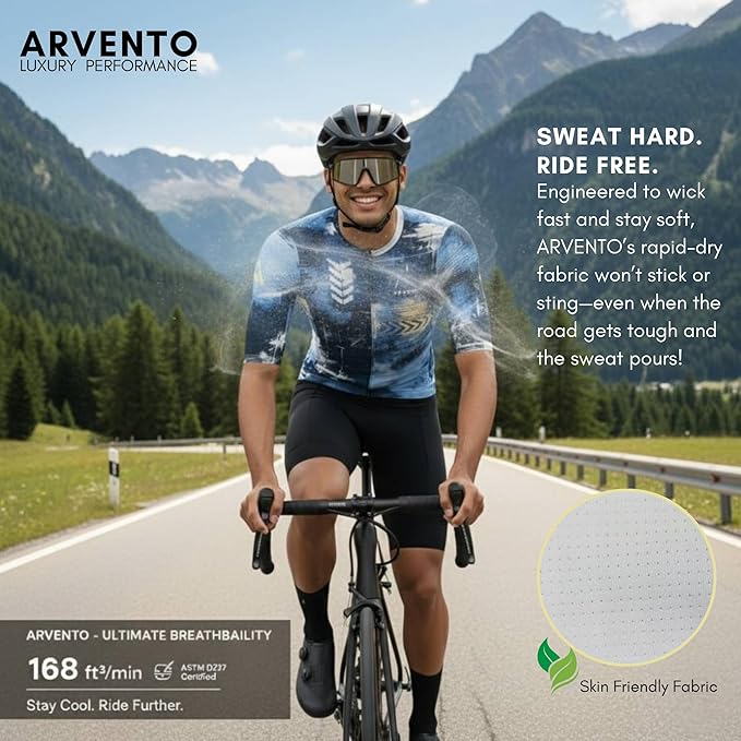 ARVENTO Unisex Cycling Jersey – Performance Fit, Breathable & Quick-Dry Short-Sleeve Road Jersey, 3 Rear Pockets