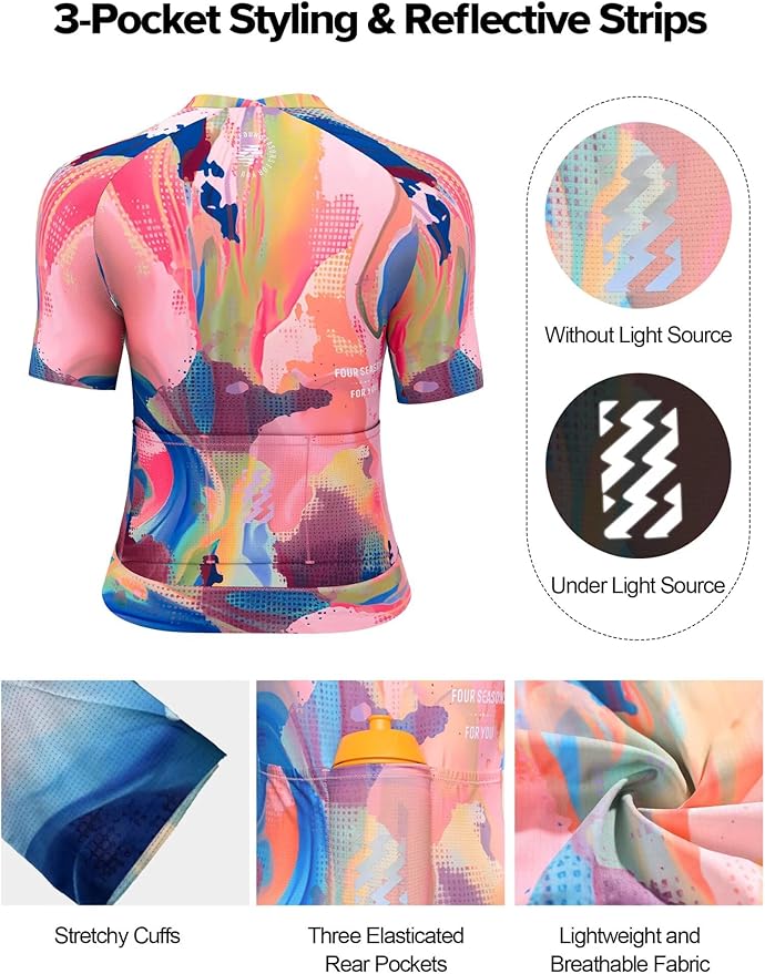 LAMEDA Cycling Jersey Women, Breathable Bike Shirts for Women Biking Tops with Pockets, Bicycle Clothing for Road Riding