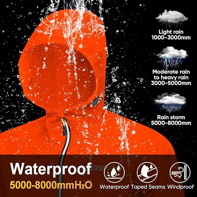APEXUP Packable Rain Jacket Men with Reflective Zipper, Lightweight Waterproof Raincoat, Mens Rain Jacket for Outdoor Sports