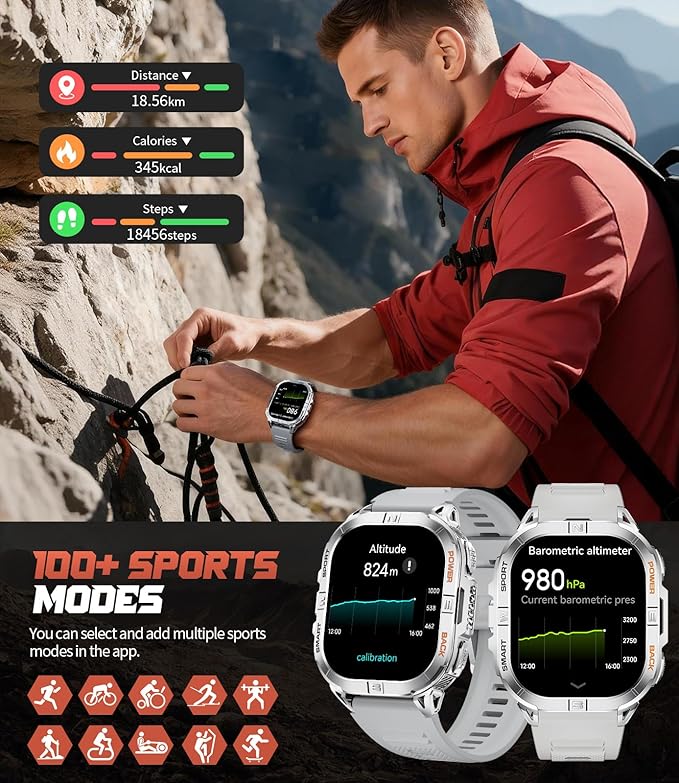 LIGE DM6 GPS Military Smart Watch for Men, 170+ Sport Modes/LED Flashlight/Compass/2.13'' AMOLED Smartwatches, IP68 Waterproof Fitness Watch, 600mAh/Pedometer Smart Watches for Android iOS, Sliver