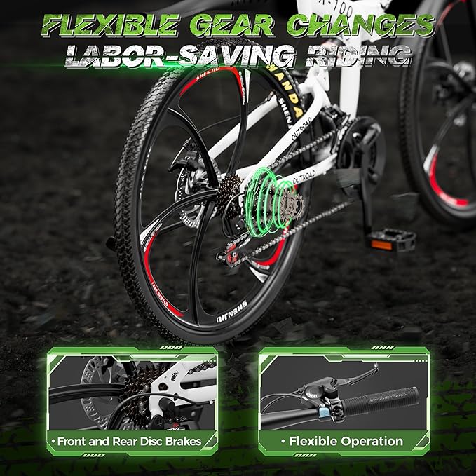 26 Inch Adult Folding Bikes/Mountain Bikes, 21 Speeds Mountain Bicycles with Full Suspension, Dual Disc Brake, High Carbon Steel Frame, Foldable Bike for Men/Women/Teen, Multiple Colors
