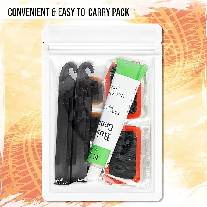 Mobi Lock 24Pcs Bike Patch Kit - Bicycle Tire Inner Tube Repair Kit with Vulcanizing Fluid/Rubber Cement, Patches, Metal Rasp, Levers - for All Types of Bikes, BMX, E-Scooters