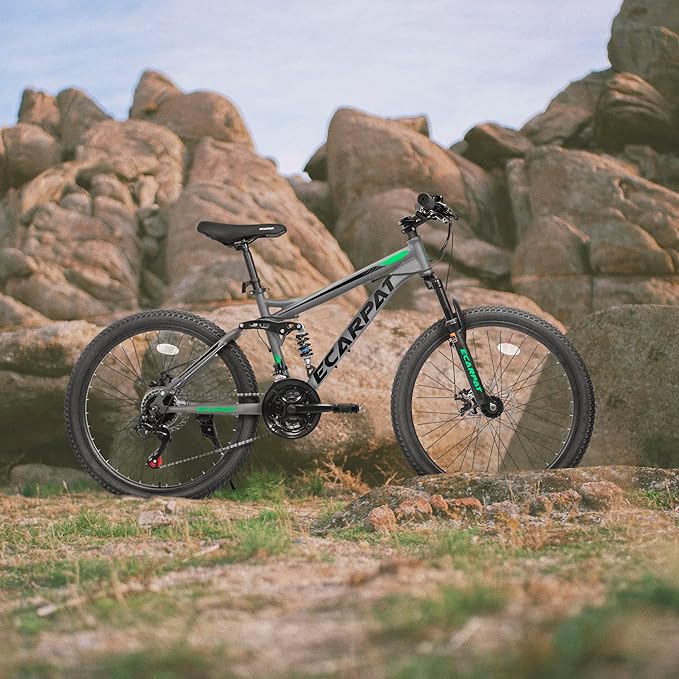 24/26/27.5 Inch Wheel Mountain Bike, 21 Speed MTB Bike with Full Suspension, Steel Frame and Dual Disc Brakes, Adult Mens Outdoor Cycling Mountain Bicycle