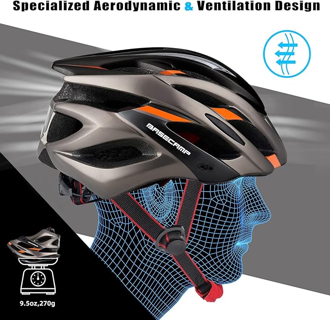 Basecamp Bike Helmet for Women Men with LED Safety Light Removable Sun Visor Lightweight Bicycle Helmet Adjustable Breathable Mountain & Road Cycling Helmets for Adult
