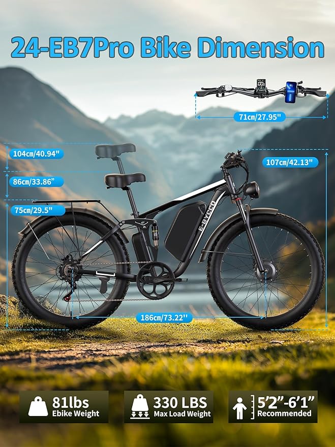 6000W Electric Bike for Adults, 52V 32AH Dual Motor E-Bike, Up to 100Mile & 45MPH All-Terrain Fat Tires Full Suspension 24/26 Inch Electric Bicycles Hydraulic Disc Brake for Road UL2849 by SGS