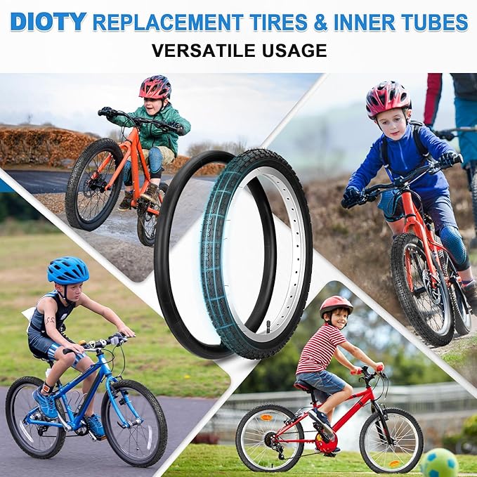 20x1.95/2.125 Road Bike Tire Set, 20 Inch 53-406/57-406 Folding Replacement Cruiser Bicycle Tire and Tube Combo with Levers, Puncture-Resistant 20" Premium Butyl Rubber Tires for BMX MTB Off-Road Bike