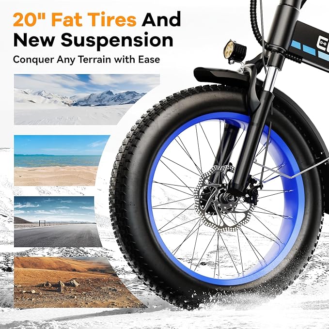 1000W Folding Electric Bike,48V 20AH Removable Battery E Bike,30+MPH,80 Miles Max Range Electric Bike for Adults,20" Fat Tire Foldable ebike,Adult Electric Bicycle for Commute Beach Snow