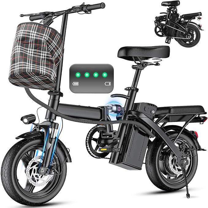Electric Bike for Adults and Teens, Folding Ebike,Commuter City Foldable E Bike with 560W Motor and 48V 10Ah Battery, 24MPH Speed Pedals Assist, Dual Disc Brakes,14" Compact Electric Bicycles