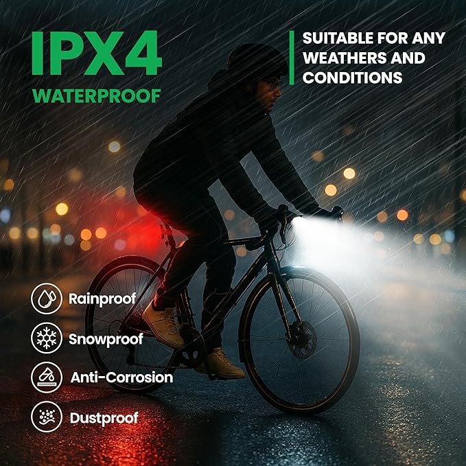 Bike Lights Set, LED Super Bright USB-C Rechargeable Headlight & Taillight, Waterproof Front & Rear Back Bicycle Light for Night Riding, Road & Mountain Cycling