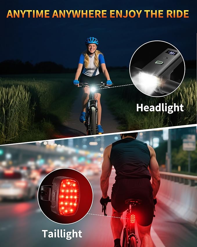 DARKBEAM Bike Lights for Night Riding, USB-C Rechargeable Bicycle Lights Set, Super Bright Bike Headlight and Back Taillight 4+5 Modes, Easy to Install for Men Women Kids Road Mountain Cycling
