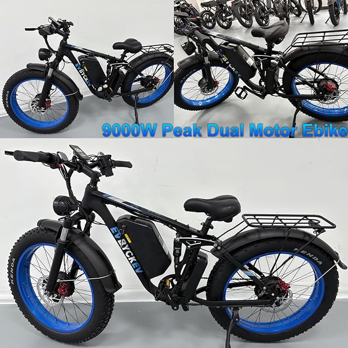 9000W Peak Dual Motor Ebike for Adults 47 MPH Fast Electric Bike, 58V Max-Output 1972 Wh Up to 105 Miles Ebikes,24" Fat Tire E-Bike,Full Suspension Electric Bicycle for Mountain Commuter Snow