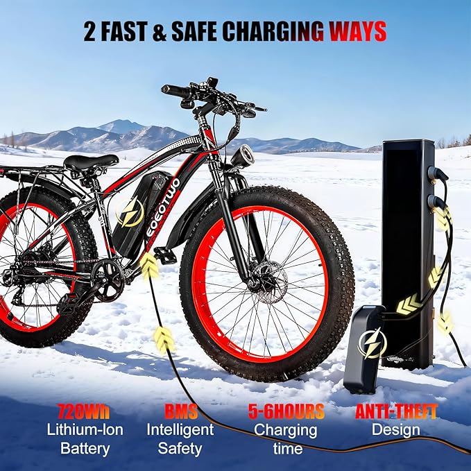 Electric Bike for Adults,1500W Peak Motor E Bikes, 26" Fat Tire Electric Bicycle, 30/33 MPH 60/70 Miles Electric Mountain Bike, Removable Battery, Dual Brake, 7 Speed