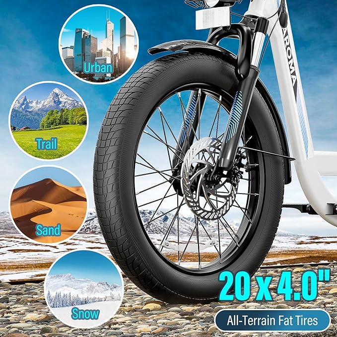 Caroma Peak 500W/800W/1200W Electric Scooter with Seat, 20" Fat Tire Electric Bike with 48V Removable Battery, Up to 30Miles & 20MPH, Adult Scooter for Commuting with Basket&Adjustable Seat