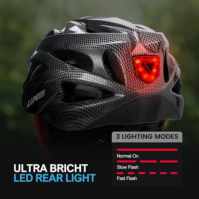 Adult Bike Helmet for Commuting and Cycling, Bicycle Helmet with Rechargeable Rear LED Light & Magnetic Goggles & Removable Sun Visor, Mountain and Road Bicycle Helmets for Men and Women 3 in 1