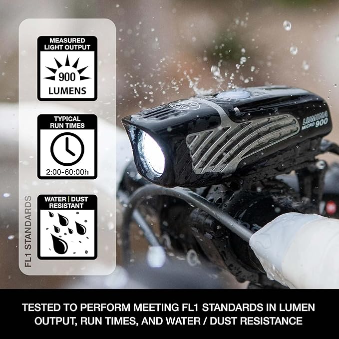 NiteRider Lumina Micro 900 Front Bike Light Sabre 110 Rear Bike Light Combo Pack- USB Rechargeable Bicycle Headlight LED Front Light Water Resistant Mountain Road City Commuting Cycling Safety Flash