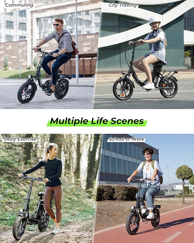 isinwheel U4 16" Folding E Bike for Adults Electric Bike with Suspension, 10.4Ah Battery, 500W Motor, 19mph Top Speed, Step Through Adult Electric Bicycles, Mini Commute Ebike for Adults and Teens