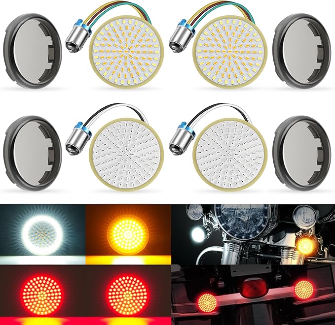 LivTee 1157 Front Rear LED Turn Signals Tail Brake Lights with Lens Cover Kits Compatible with Harley Davidson Touring Dyna Softail Sportster Street Glide Road Glide Accessories