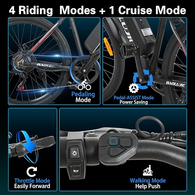 1000W Electric Bike for Adults 28MPH 540Wh Removable Battery 80 Miles Range 7-Speed Gears LCD Display UL 2849 Certified E Bike Electric Mountain Bike 26" Commuter Ebikes