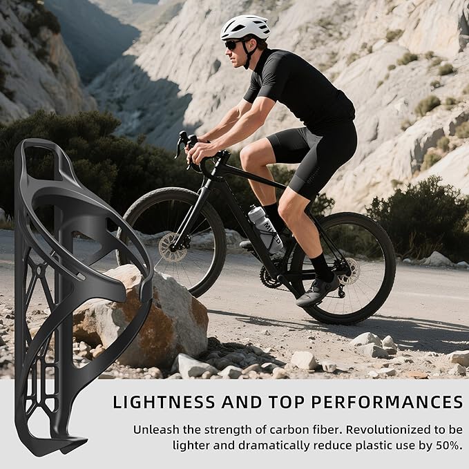 Mixed Bike Water Bottle Cage, Carbon Fiber Reinforced Lightweight Holder with Screws & Tool, Fits Down Tube & Seat Tube, Universal for Road, MTB & Gravel Bikes (Matte Black)