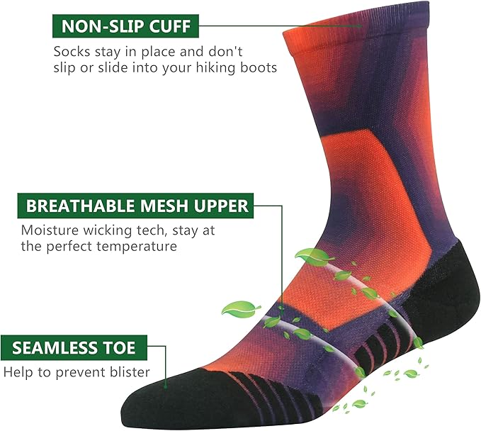 HUSO Hiking Socks Men Women Fashion Novelty Digital Printing Sports Crew Socks 3, 4 Pairs