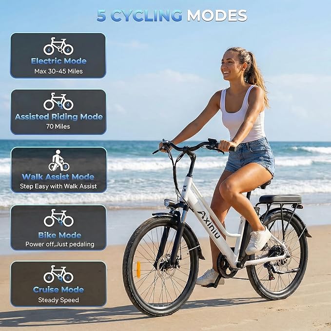 24 Inch Electric Bike for Adults, Step Through Ebike for Women, Peak 1000W Motor 22MPH, 48V 20AH Removable Battery Up to 70 Miles, 7 Speed Dual Shock Absorber, City Cruiser Commuter Bicycle