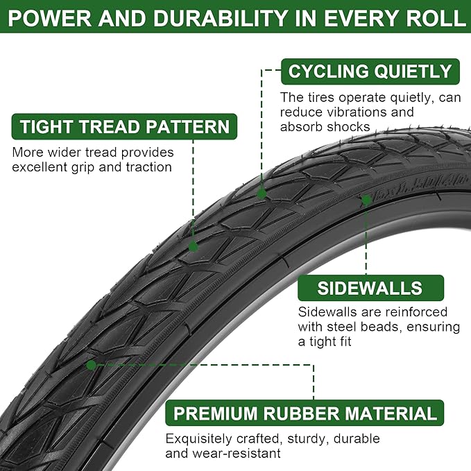 2-Pack 20x1.75 Bike Tire Tube, 20 Inch Mountain Bike Tires & Tubes, Folding Replacement Bicycle Tires with 2 Tire Levers for Hybrid, City Commuter, Urban