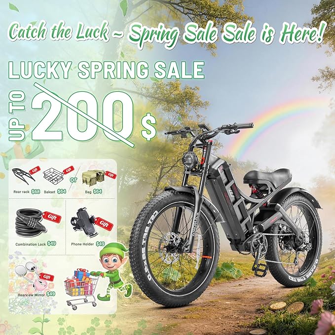 eAhora 2026 Romeo Pro 3 5600W 50Mph High-Torque Ebike, 60V 80Ah 250-Mile Long Range Electric Bike for Adults, Adjustable Air Suspension, 26'' Puncture-Proof Tire, UL 2849 Certified by TÜV
