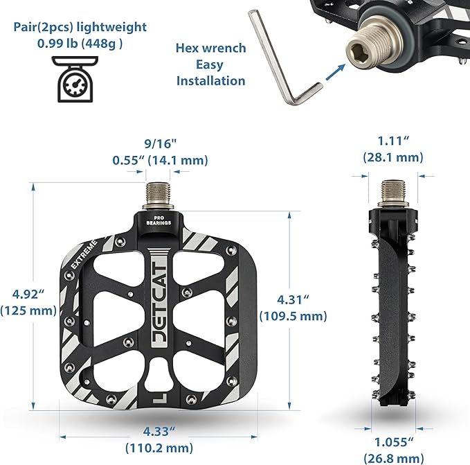 Mountain Bike Pedals Flat - MTB Pedals Flat, Bicycle Pedals, Road Bike Pedals, BMX Pedals, for BMX MTN Road Gravel EBike, Specialized Parts, Adults, Aluminum Metal Stamp 9/16"