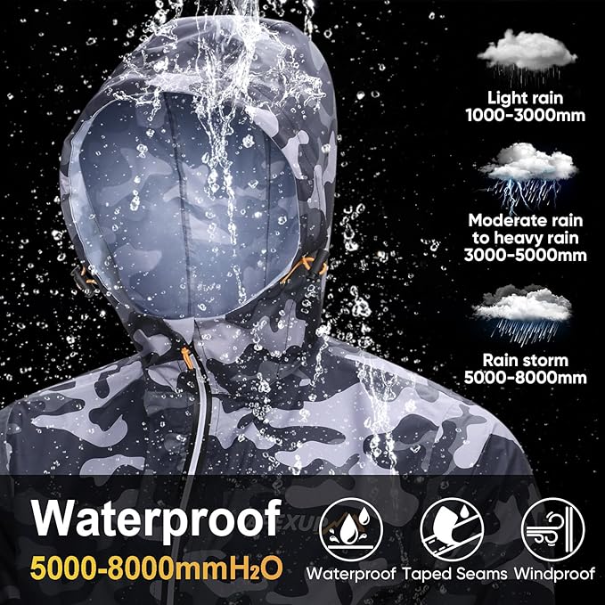 APEXUP Packable Rain Jacket Men with Reflective Zipper, Lightweight Waterproof Raincoat, Mens Rain Jacket for Outdoor Sports