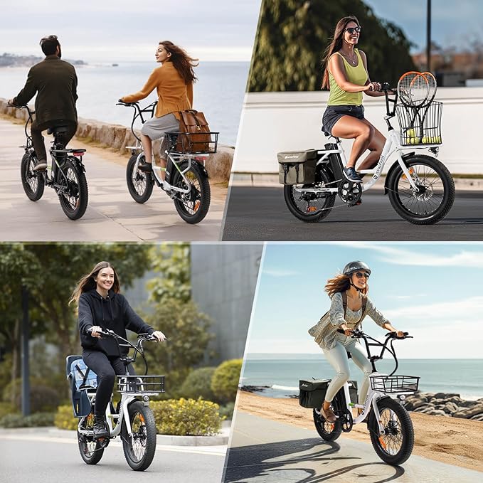 isinwheel U7 E Bike for Adults Electric Bike with Dual Cargo Rack, 48V 1000W Peak Ebikes for Adults, 7 Speed Gear, 20mph Step Thru Cruiser Electric Bicycles, 20" × 3“ Fat Tire Ebike