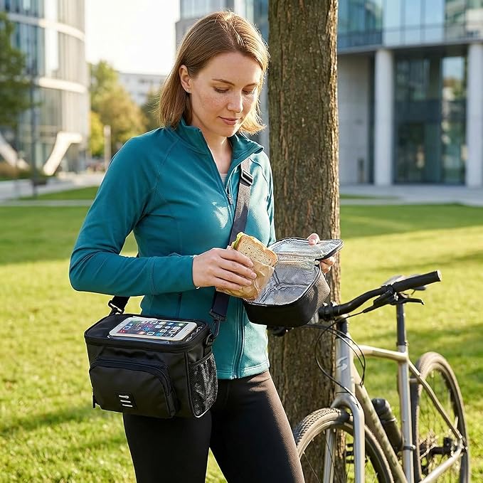 Bike Handlebar Insulated Bag: Bicycle Front Phone Bag Cooler Storage Pouch with Touch Screen and Shoulder Strap - Suitable for Outdoor Hiking Travel