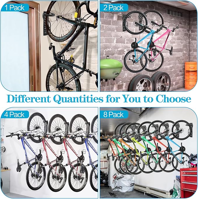 DkOvn 1/2/4 Pack Bike Rack Garage Wall Mount, Wall Mount Bike Rack with Screws, Holds Up to 66lb for Indoor Storage