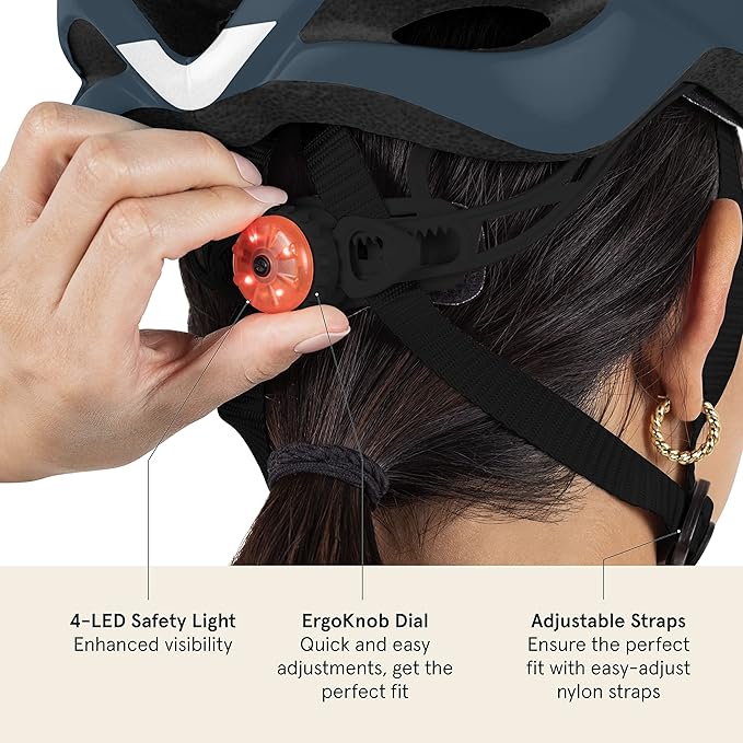 Retrospec Silas Road Bike Helmet with 24 Air Vents & Built-in LED Safety Light - Adjustable Adult Cycling Protection 54-61cm - Padded & Lightweight Design