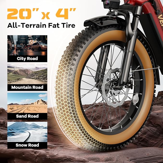 1500W Electric Bike for Adults Full Suspension,48/52v 20AH Electric Dirt Bike with 20" x 4.0 Fat Tire, Max 30+MPH & 70 Miles Electric Bicycle, Ebike for Snow, Mountains, Road UL Certified