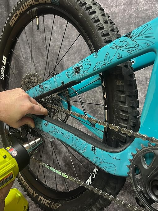 Precut Bike Frame Protection Tape- High Impact Clear Vinyl Wrap Includes 4 Sheets (8.5”x14.5) eBike, MTB Frame Protection, Protects from Scratches and Dings (Poppy Flower)