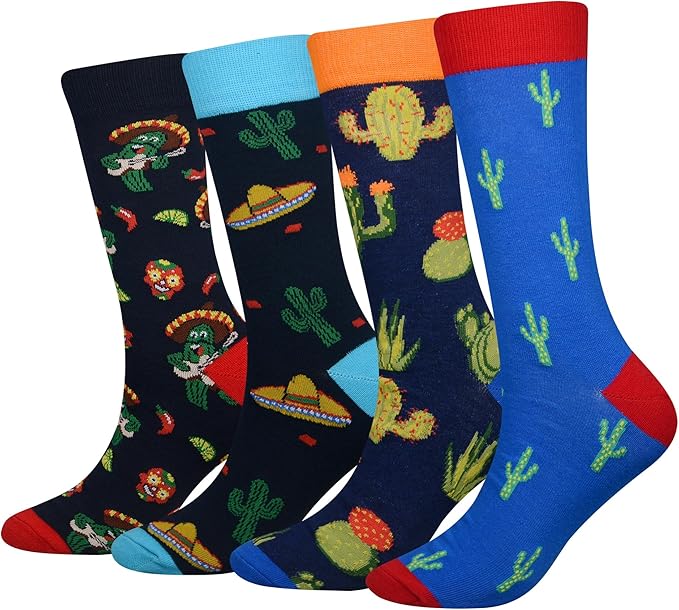Cansok Men's 2/4 Packs Fun Crazy Novelty Dress Crew Socks