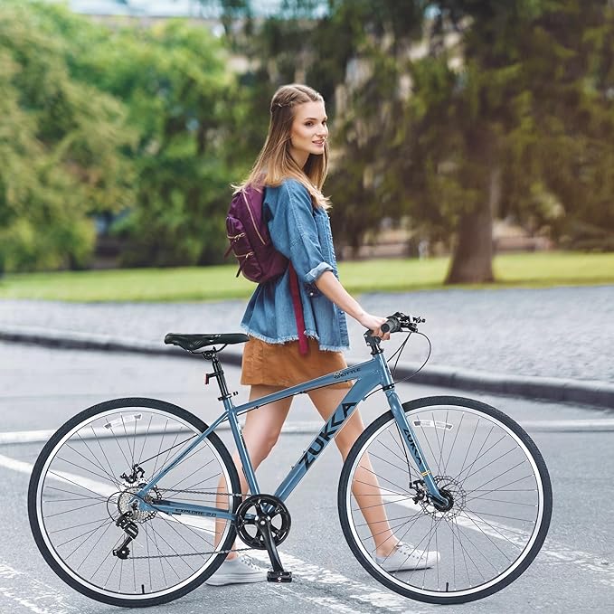 700C Road Bike with Light Aluminum Alloy Frame, 28 Inch Wheels City Bicycle with Dual Disc Brakes,7 Speeds Faster Racing Bike for Men Women Student, Sport Bike to School Work,4 Colors