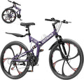 26 Inch Adult Folding Bikes/Mountain Bikes, 21 Speeds Mountain Bicycles with Full Suspension, Dual Disc Brake, High Carbon Steel Frame, Foldable Bike for Men/Women/Teen, Multiple Colors