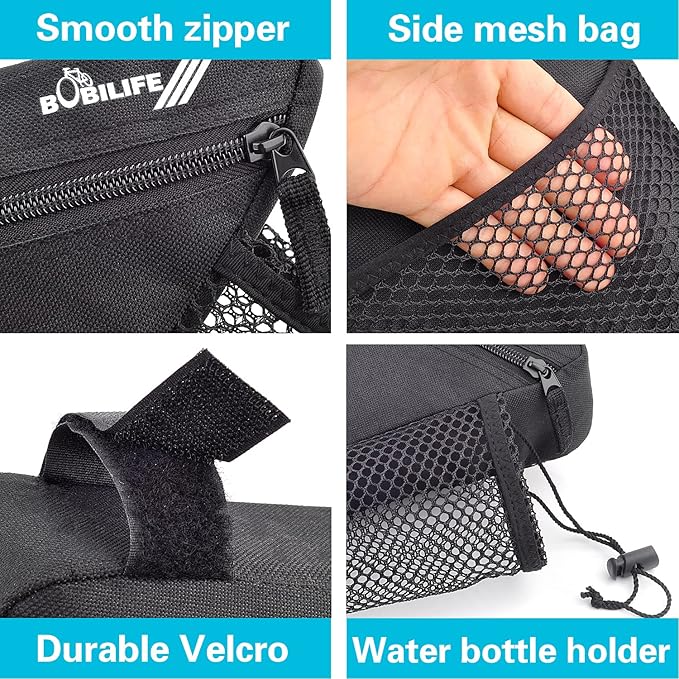 Bike Triangle Frame Bag with Bottle/Mini Speaker Holder - Bicycle Cycling Storage Triangle Top Tube Front Pouch Saddle Bag for Road and Mountain Bikes (Bag Only)