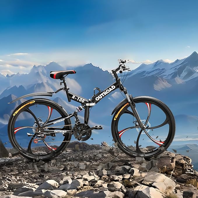 26 Inch Adult Folding Bikes, Mountain Bicycles with Full Suspension, Dual Disc Brake, High Carbon Steel Frame, Foldable Bike for Men/Women/Teen, （HM-Black）