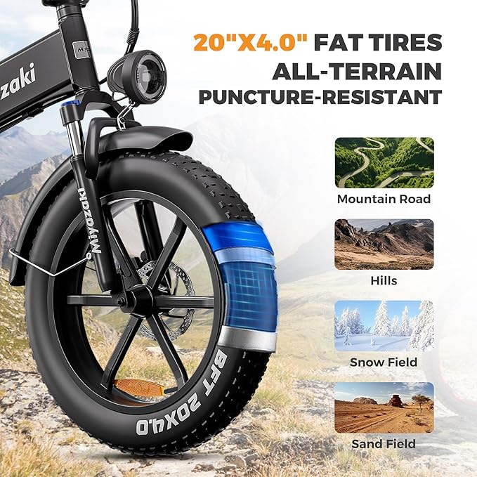 Miyazaki Folding Electric Bike for Adults, Space Aluminum Frame,1000/1500w Brushless Motor Foldable Ebike, 48v16/17.5ah Removable Battery,20"X4.0" Fat Tire Electric Bicycle, Hydraulic Oil Brake
